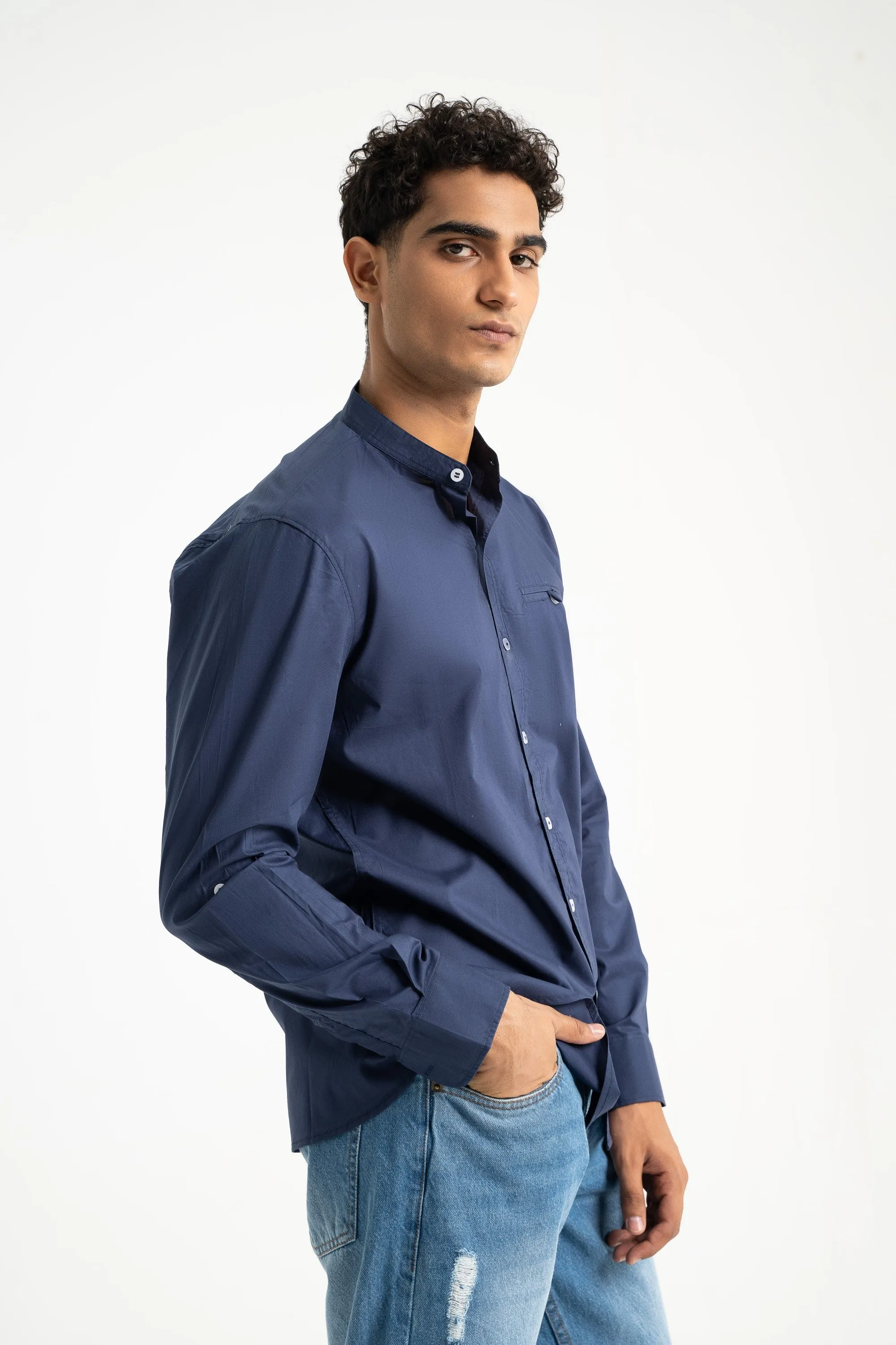 Navy Cotton Casual Shirt