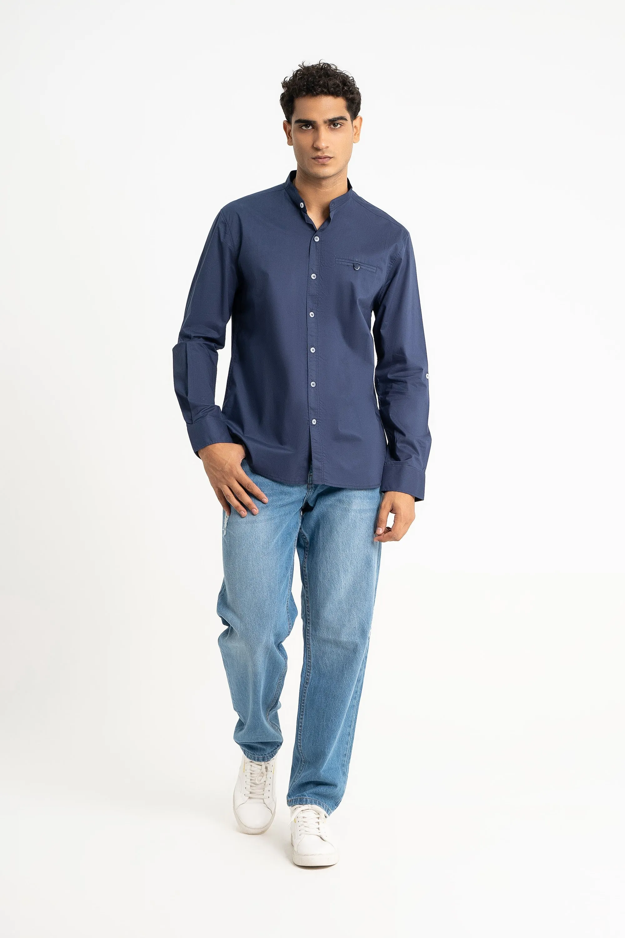 Navy Cotton Casual Shirt