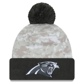 New Era  Carolina Panthers White/Graphite 2024 Salute To Service Digital Camo Cuffed Knit Hat with Pom