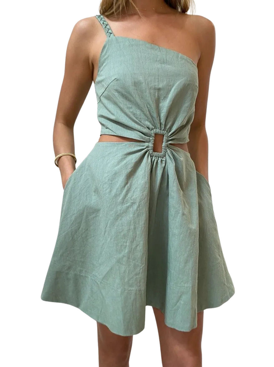 ----New Romantics   ----Dolce Vita One Shoulder Mini Dress in Moss ---