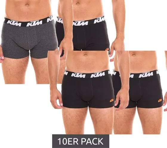 Pack of 10 KTM men's boxer shorts, comfortable cotton underwear with logo print KTM1BCX2ASS1 Black or Black/Grey