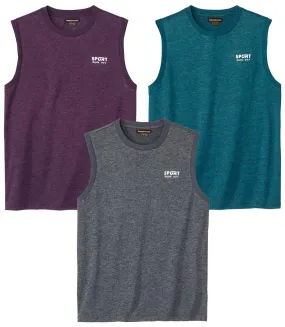 Pack of 3 Men's Mottled Vests - Purple Grey Blue