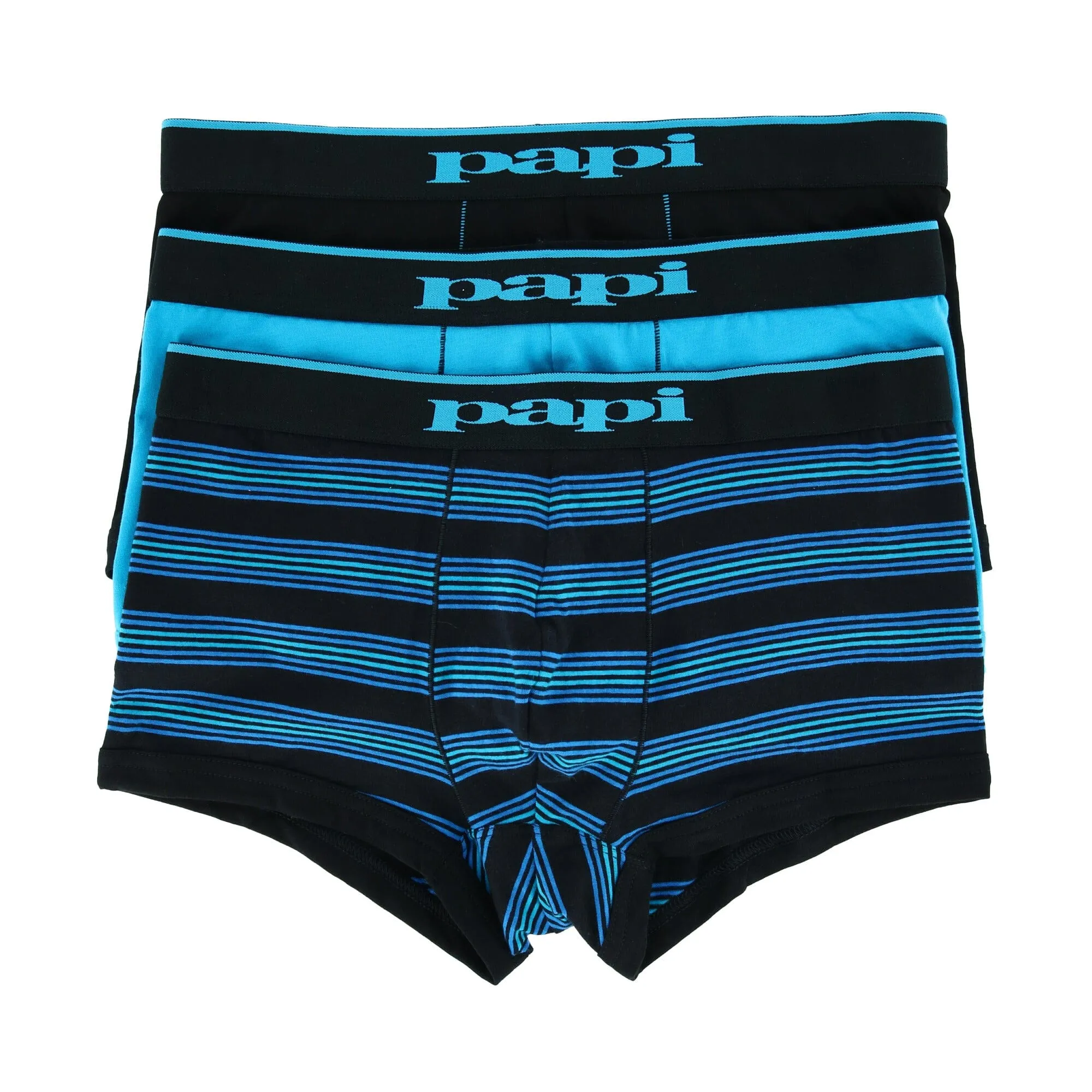 Papi Men's Brazilian Cut Stripe and Solid Underwear Trunks (3 Pack)