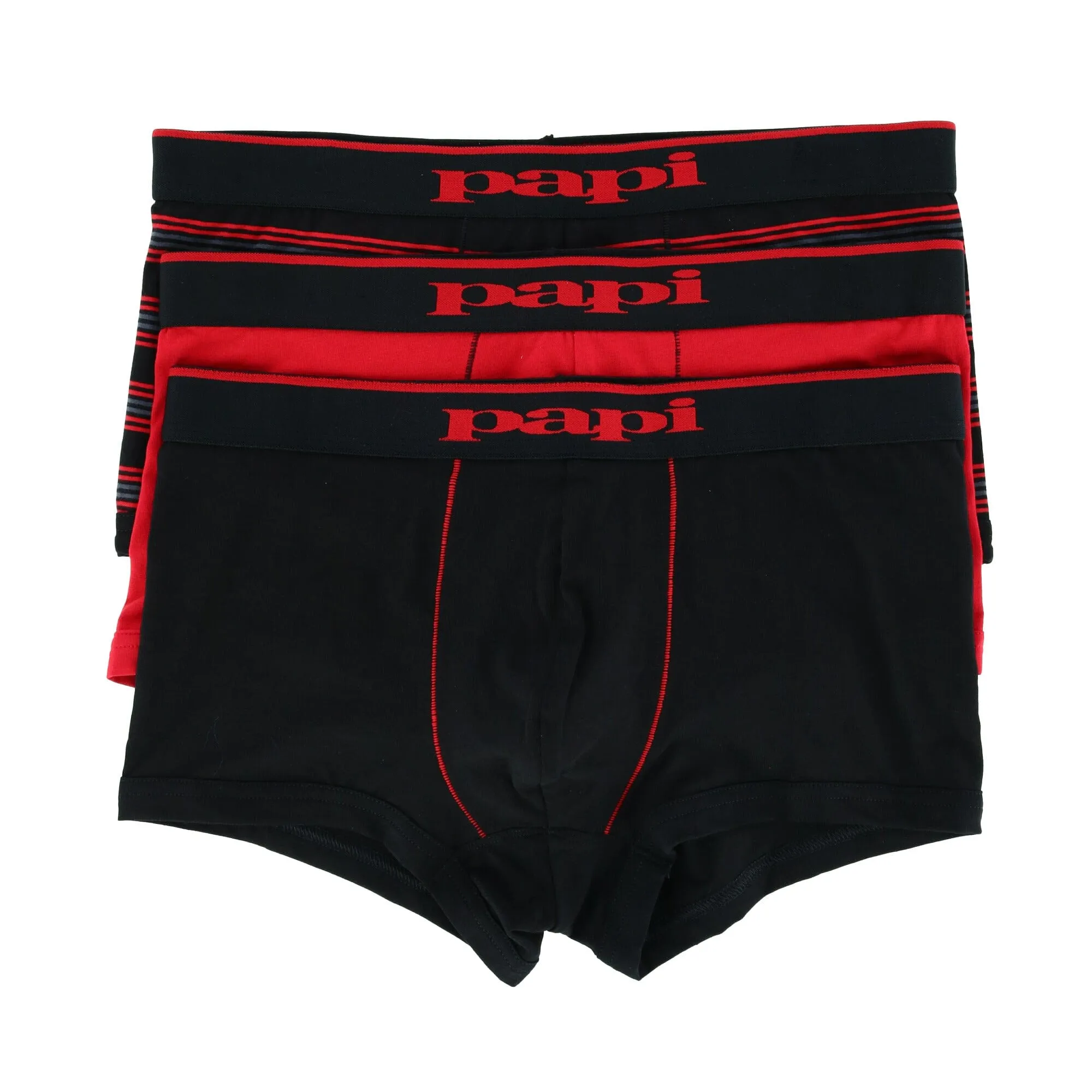 Papi Men's Brazilian Cut Stripe and Solid Underwear Trunks (3 Pack)