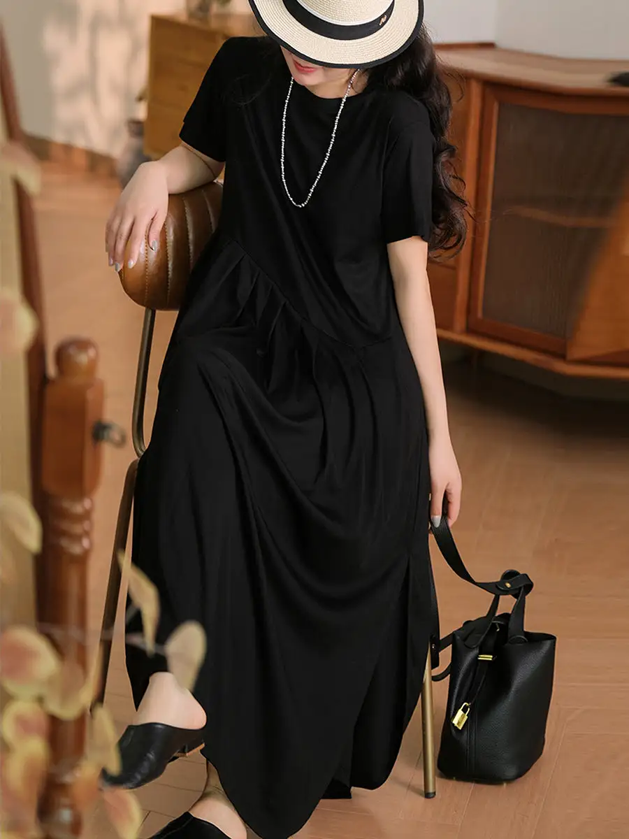 Plus Size Women Summer Solid Casual Cotton Dress PA1012