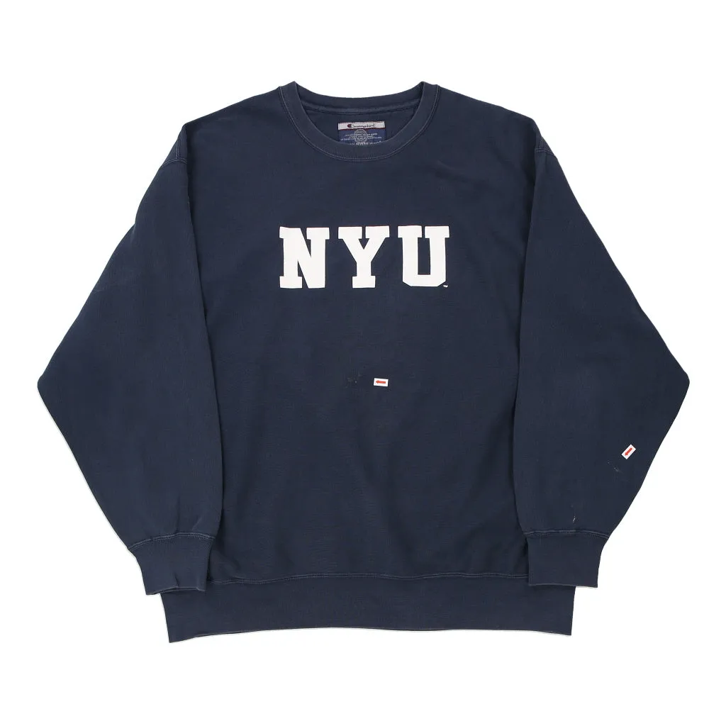 Reverse Weave NYU Champion College Sweatshirt - XL Navy Cotton Blend