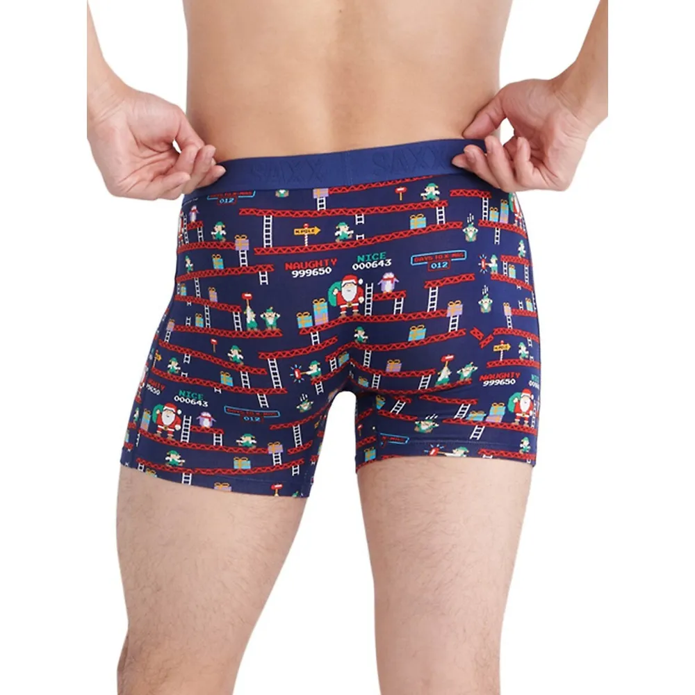 SAXX Underwear Vibe Super Soft Santa's Workshop-Print Slim-Fit Boxer Briefs