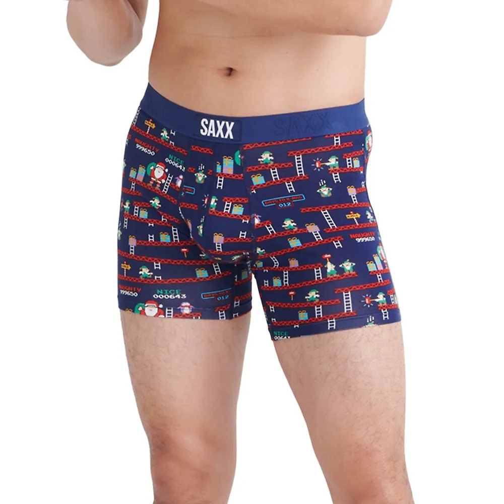 SAXX Underwear Vibe Super Soft Santa's Workshop-Print Slim-Fit Boxer Briefs