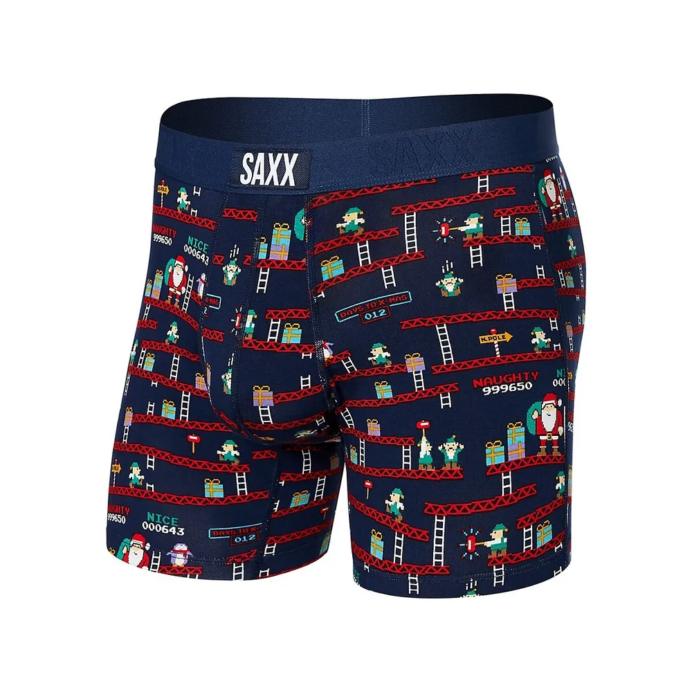 SAXX Underwear Vibe Super Soft Santa's Workshop-Print Slim-Fit Boxer Briefs