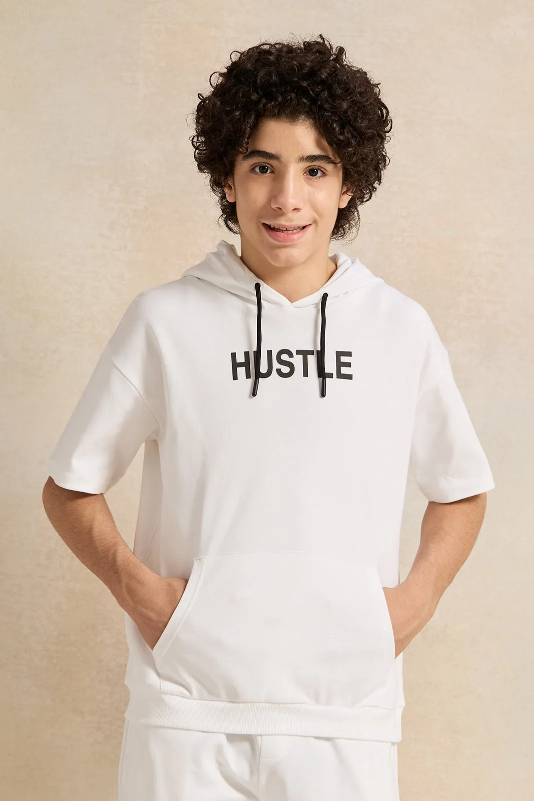 Senior Boys White Oversize Hooded Sweatshirt