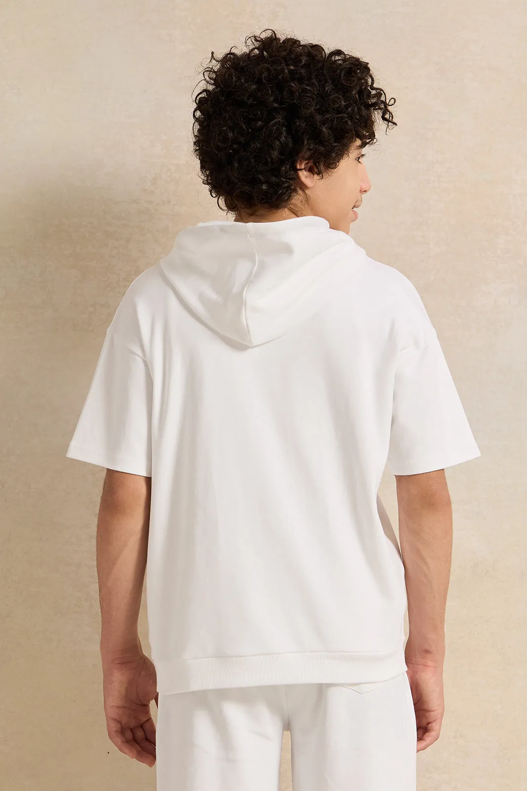 Senior Boys White Oversize Hooded Sweatshirt