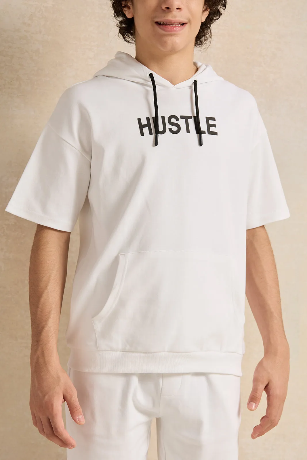 Senior Boys White Oversize Hooded Sweatshirt