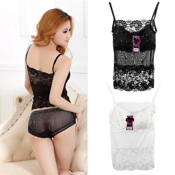 Sexy Women Lace Bandeau Camisole Black White Diamond Tube Top Underwear LingerieSM6