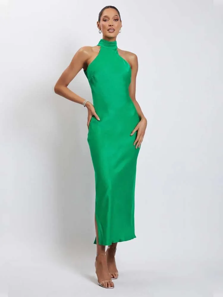 Summer Sexy Long Dress Femme Elegant Slim Off Shoulder Backless Party Club Maxi Dress Women Casual Dresses Green Vestido