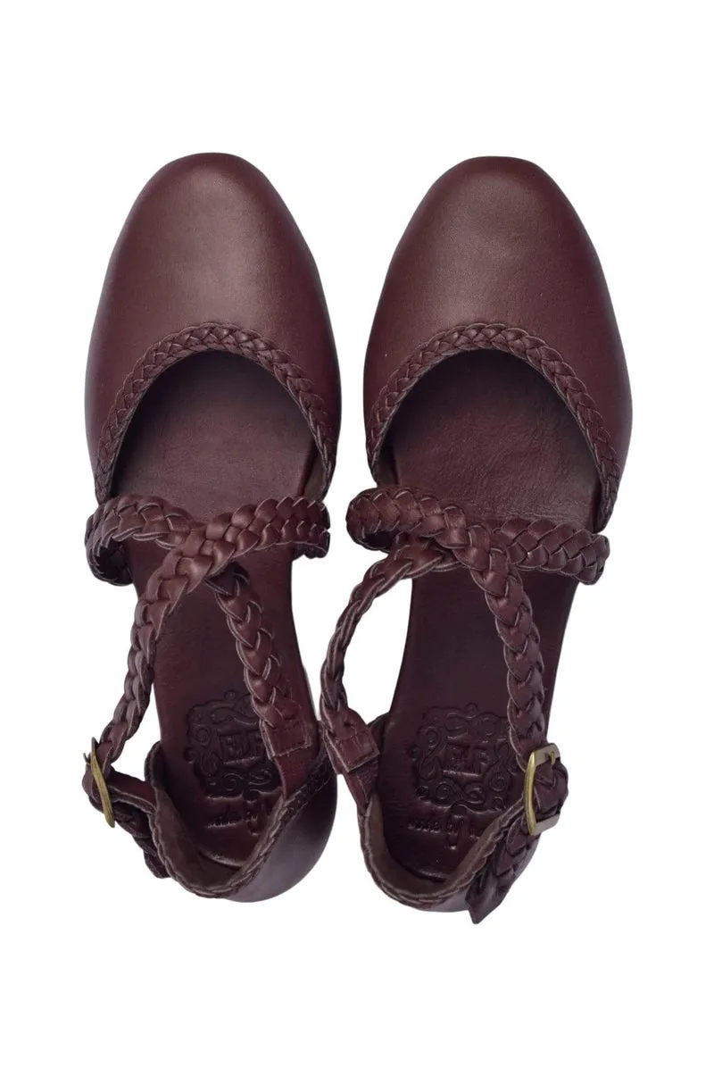 Tallulah Braided Leather Flats in Dark Brown