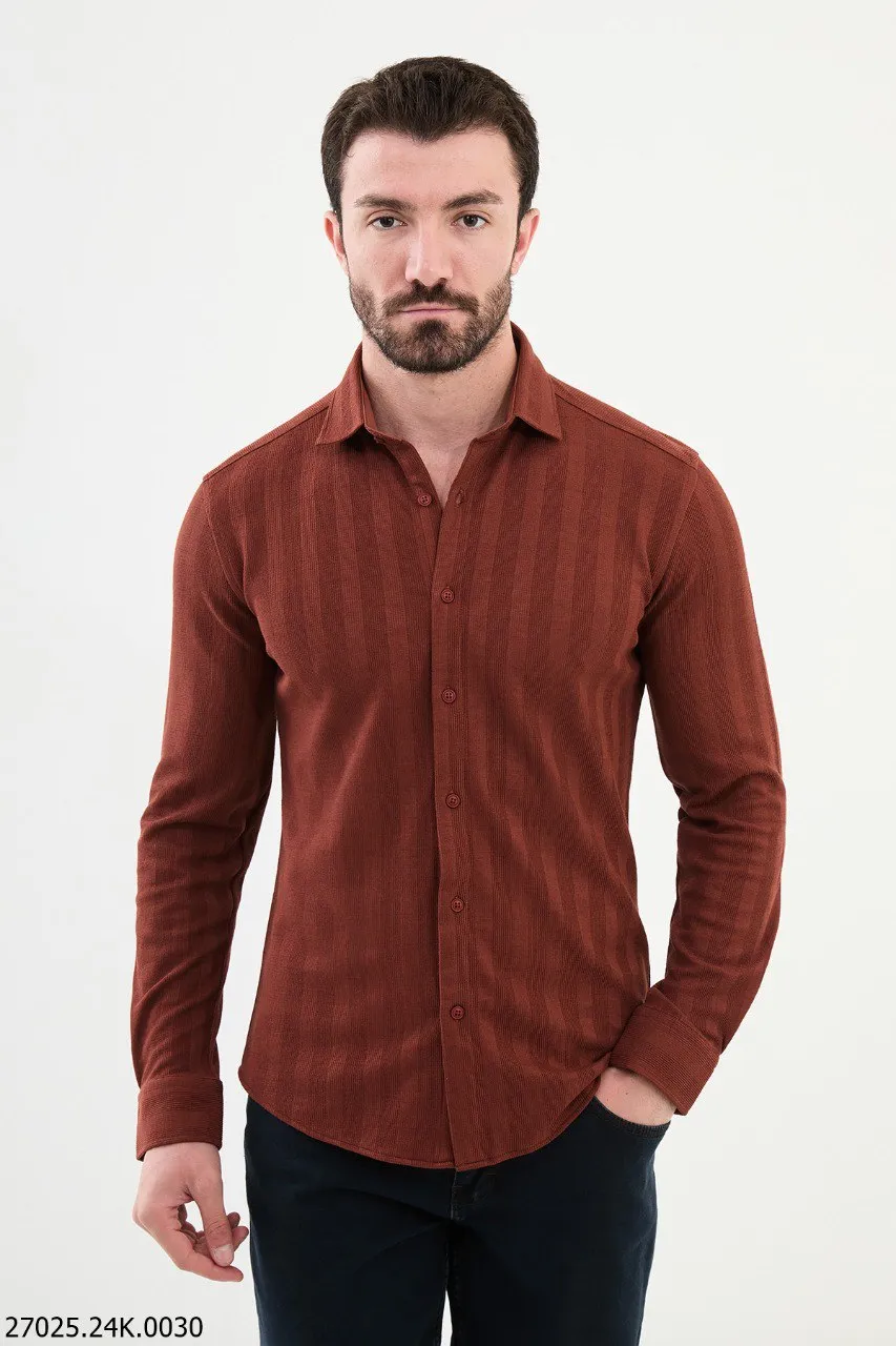 Tile Red Men's Textured Casual Shirt.