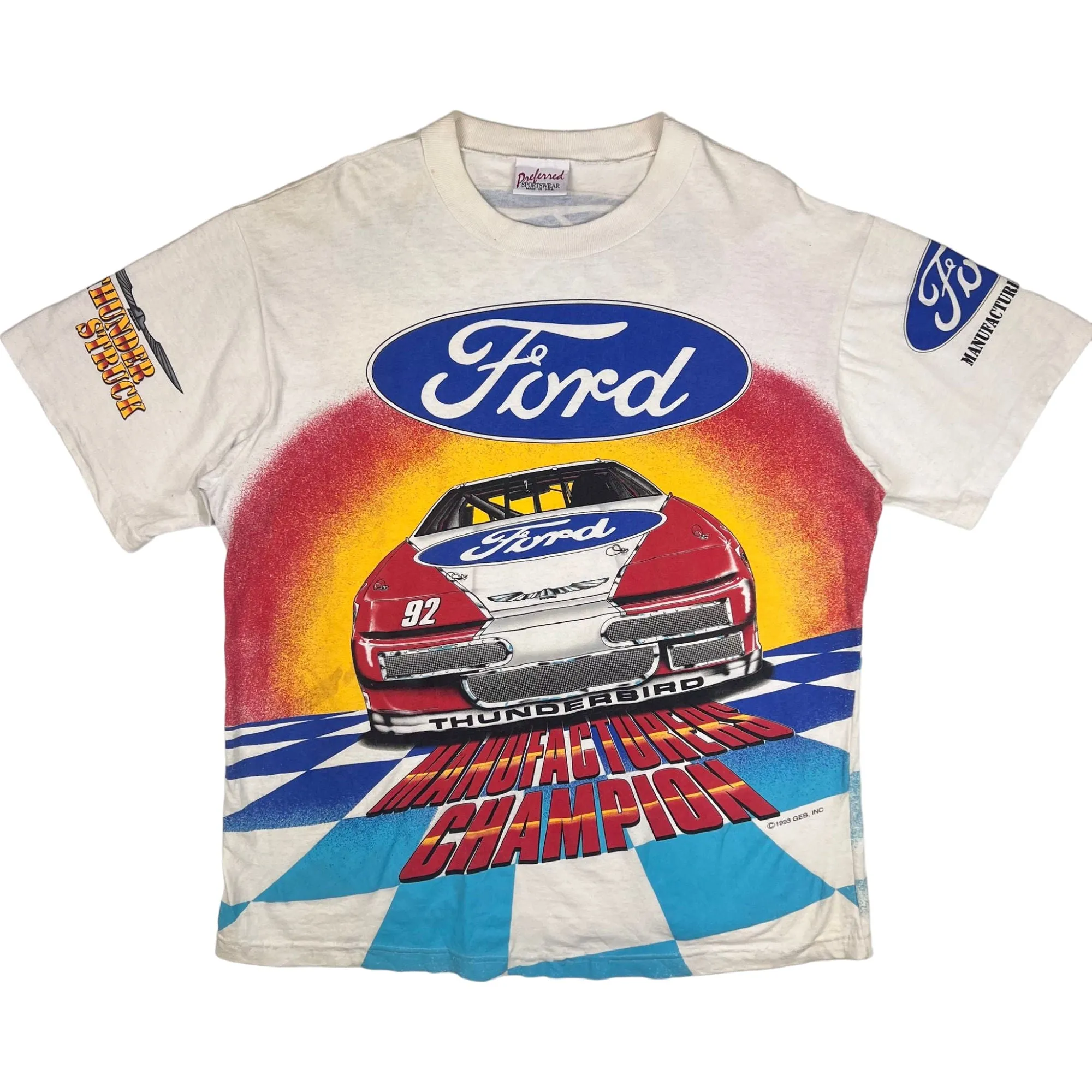 Vintage 1993 Ford Thunderbird NASCAR Manufacturers Champion Graphic T-shirt Rare