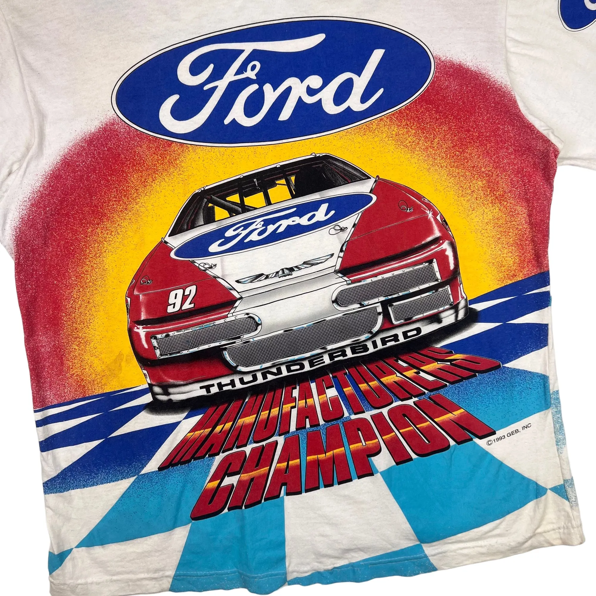 Vintage 1993 Ford Thunderbird NASCAR Manufacturers Champion Graphic T-shirt Rare