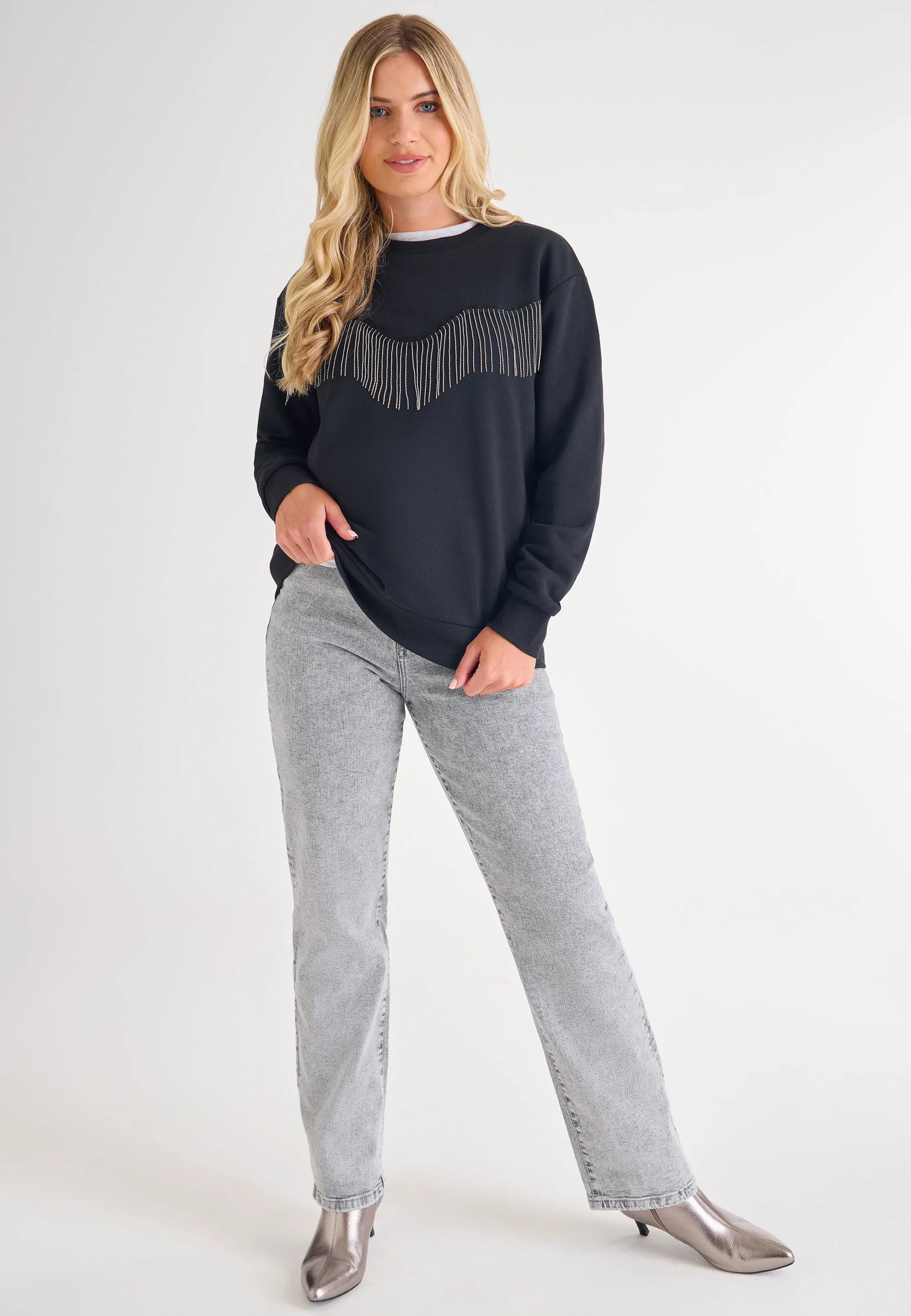 Womens Black Western Trim Sweatshirt