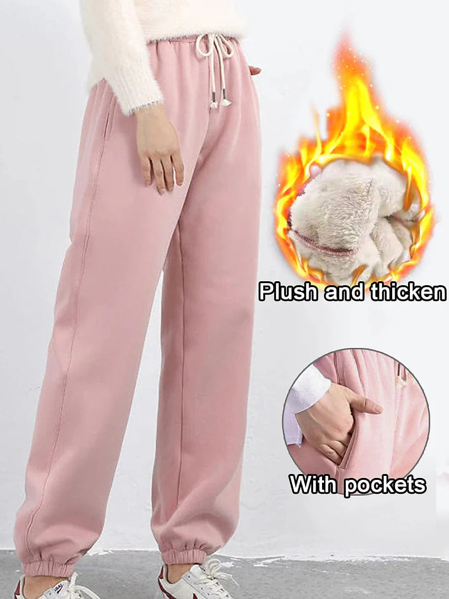 Women's Micro-Elastic High Waist Fleece Sweatpants Joggers for Fall and Winter