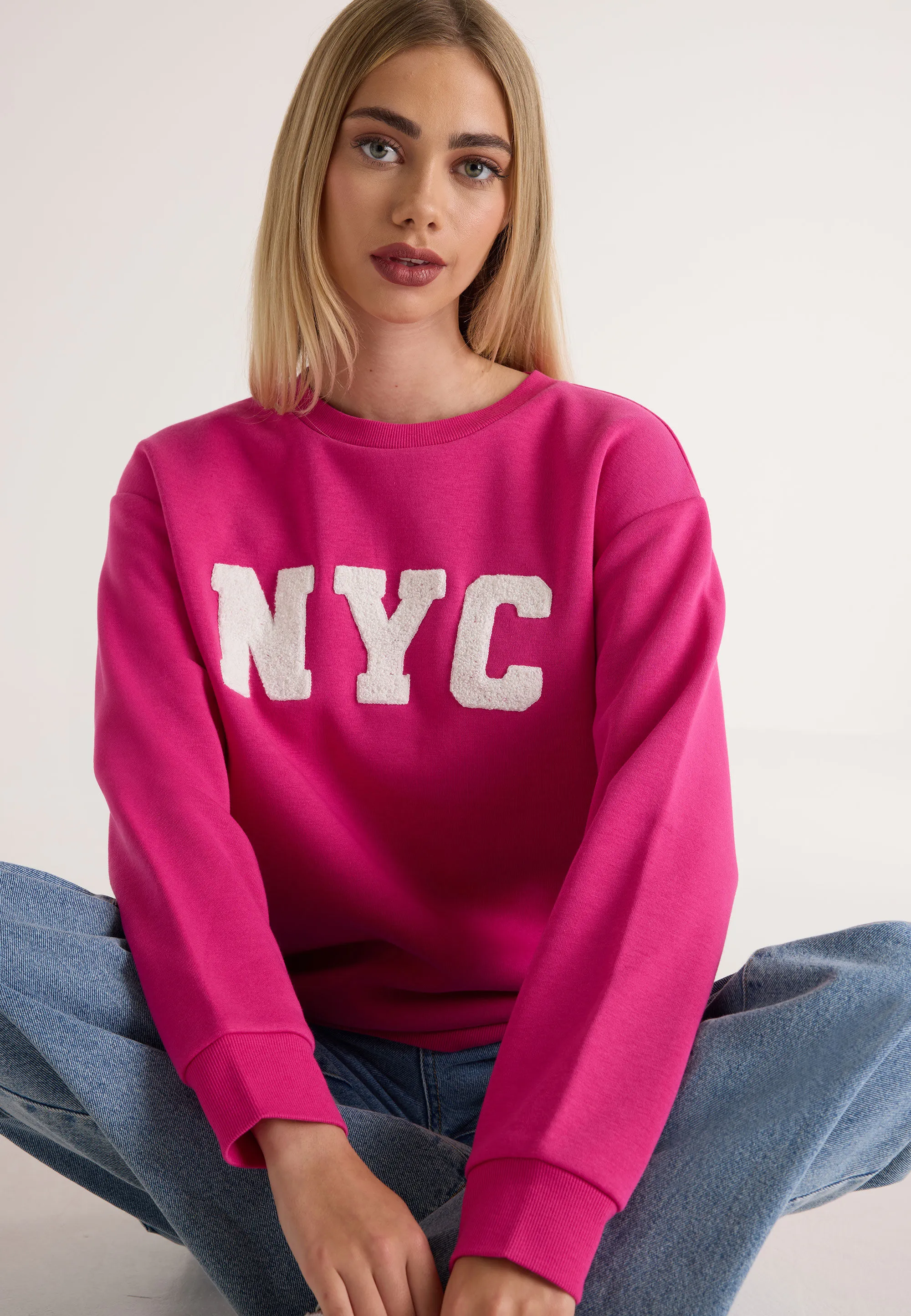 Womens Pink NYC Slogan Sweatshirt