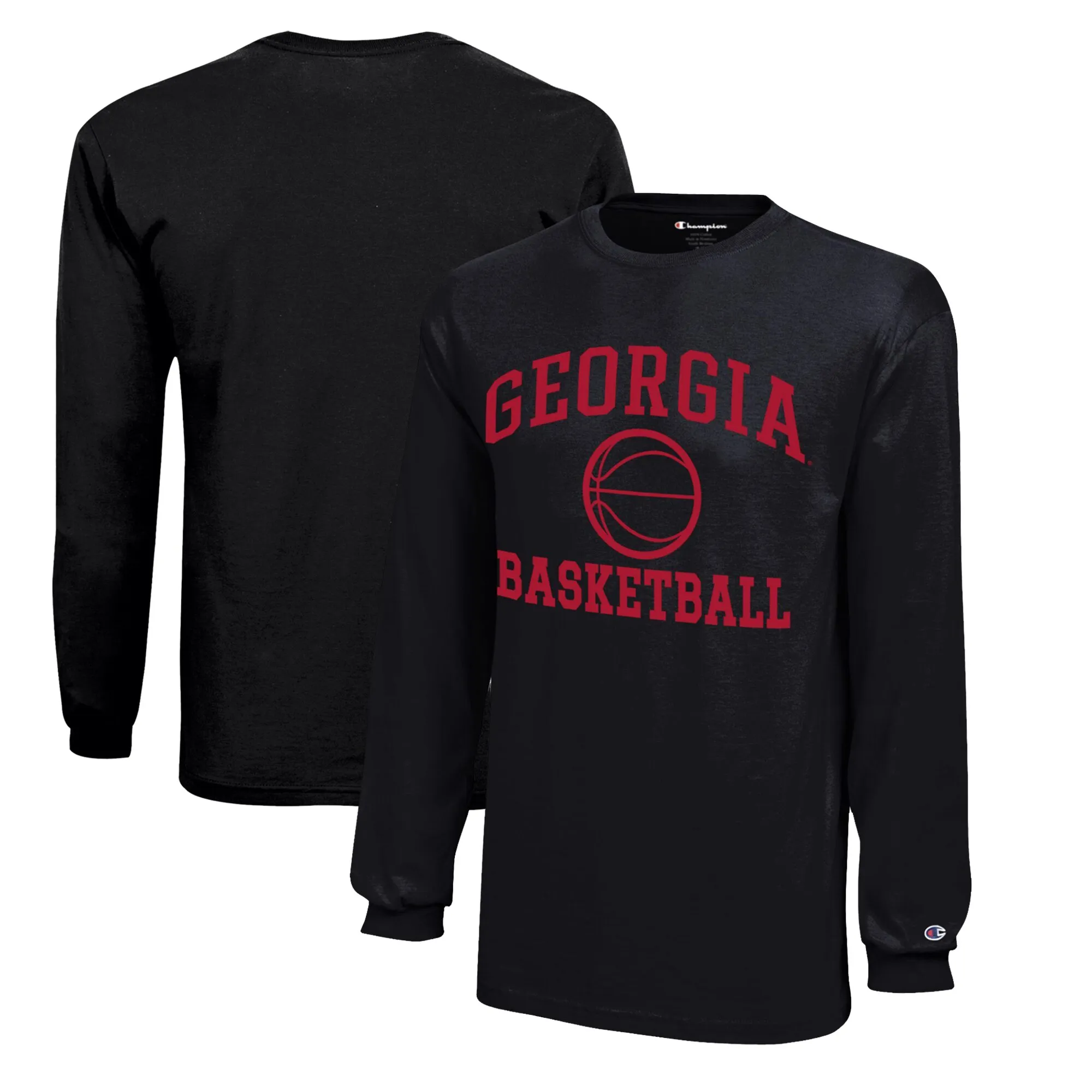 Youth Champion  Black Georgia Bulldogs Icon Logo Long Sleeve Basketball T-Shirt